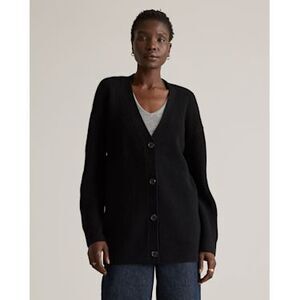 Quince Women Mongolian Cashmere Oversized Boyfriend Cardigan Sweater Black S